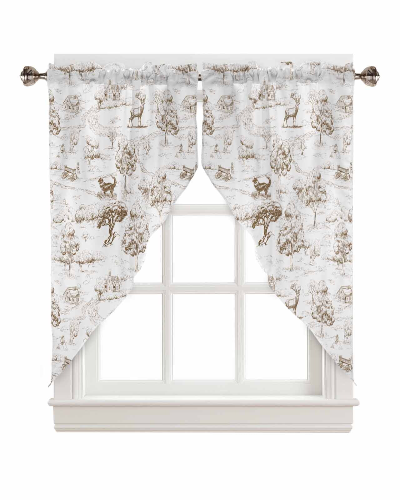 Swag Curtain Valances Country Style Vintage Cottages Animals Dog Tree