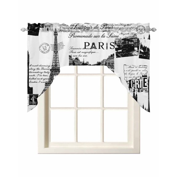 Swag Curtain Valances Eiffel Tower Swag Valances for Kitchen Windows Black France Paris Travel Landscape Window Treatment Curtains Drapes for Kitchen Bedroom Living Room Bathroom Over Sink 56"x36"