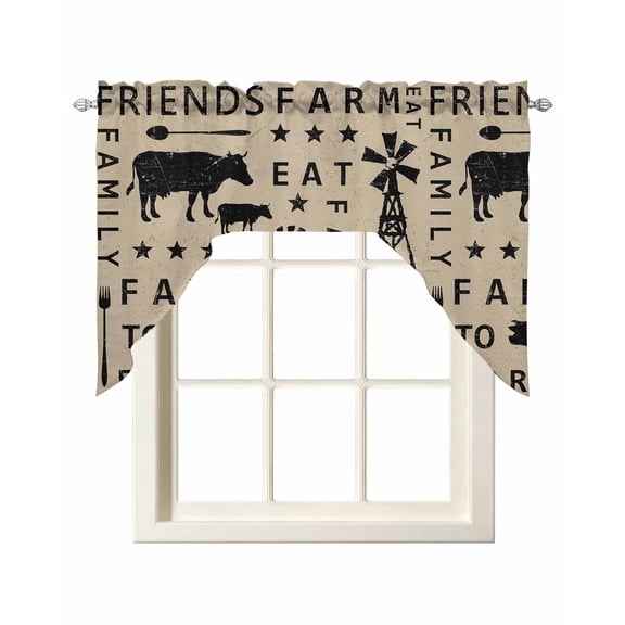 Swag Curtain Valances Farmhouse Animal Swag Valances for Kitchen Windows Barn Cow Pig Chicken Window Treatment Curtains Drapes for Kitchen Bedroom Living Room Bathroom Over Sink 56"x36"
