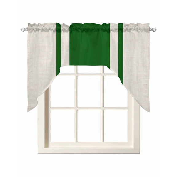 Swag Curtain Valances Green Stripe Lines Swag Valances for Kitchen Windows Linen Striped Window Treatment Curtains Drapes for Kitchen Bedroom Living Room Bathroom Over Sink 56"x36"