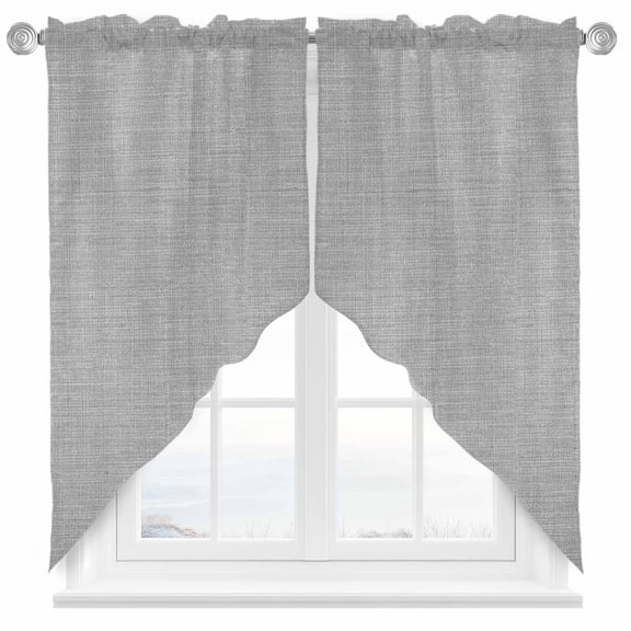 Swag Curtain Valances Grey Linen Texture Swag Valances for Kitchen Windows Farmhouse Solid Color Short Topper Curtains Valance Tier Pair for Kitchen Bedroom Living Room Bathroom 28"x36"