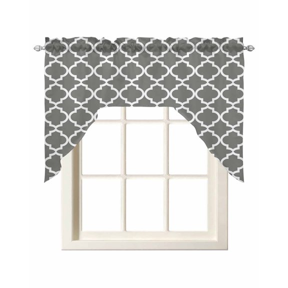 Swag Curtain Valances Grey Morocco Texture Swag Valances for Kitchen Windows Geometric Window Treatment Curtains Drapes for Kitchen Bedroom Living Room Bathroom Over Sink 56"x36"