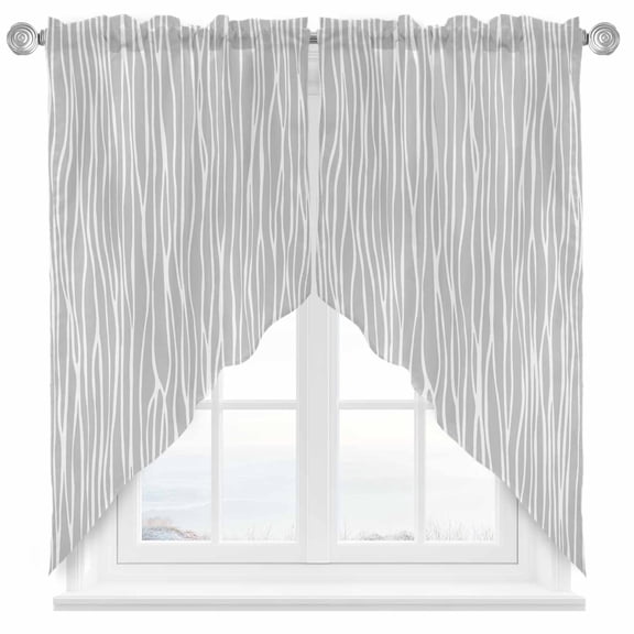 Swag Curtain Valances Grey Stripes Swag Valances for Kitchen Windows Waves Lines Striped Short Topper Curtains Valance Tier Pair for Kitchen Bedroom Living Room Bathroom 28"x36"