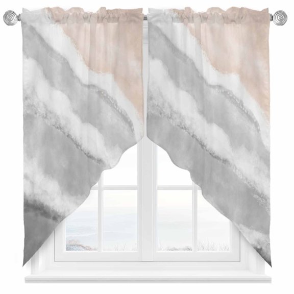 Swag Curtain Valances Grey Waves Swag Valances for Kitchen Windows Gradient Summer Sandy Beach Short Topper Curtains Valance Tier Pair for Kitchen Bedroom Living Room Bathroom 28"x36"