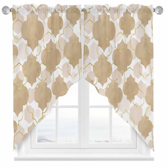 Swag Curtain Valances Khaki Moroccan Swag Valances for Kitchen Windows Gradient Modern Geometric Short Topper Curtains Valance Tier Pair for Kitchen Bedroom Living Room Bathroom 28"x36"