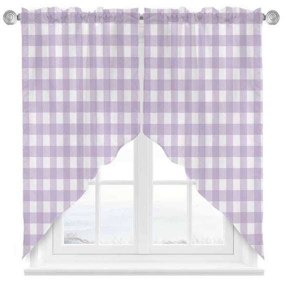 Swag Curtain Valances Lavender Buffalo Check Plaid Swag Valances for Kitchen Windows Farmhouse Style Short Topper Curtains Valance Tier Pair for Kitchen Bedroom Living Room Bathroom 28"x36"