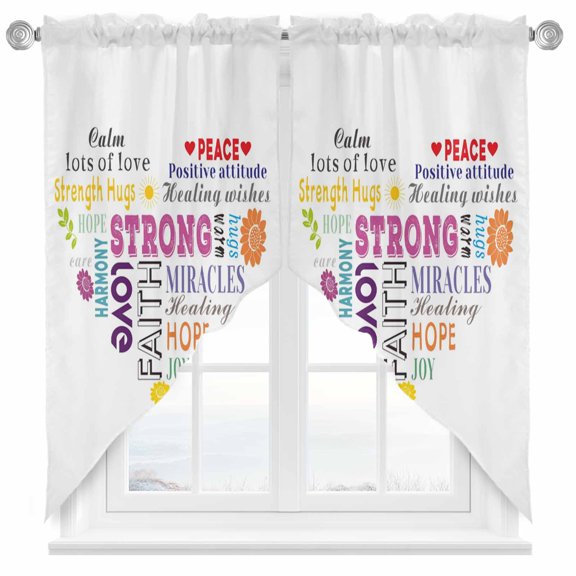 Swag Curtain Valances Love Peace Text Swag Valances for Kitchen Windows Warm Embraces Positive Energy Short Topper Curtains Valance Tier Pair for Kitchen Bedroom Living Room Bathroom 28"x36"