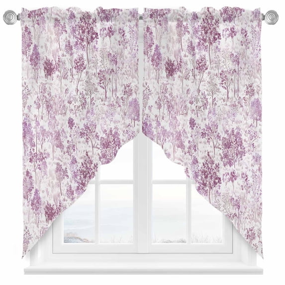 Swag Curtain Valances Maple Tree Pine Swag Valances for Kitchen Windows Watercolor Plants Purple Short Topper Curtains Valance Tier Pair for Kitchen Bedroom Living Room Bathroom 28"x36"
