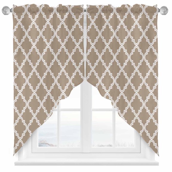 Swag Curtain Valances Moroccan Pattern Swag Valances for Kitchen Windows Beige Short Topper Curtains Valance Tier Pair for Kitchen Bedroom Living Room Bathroom 28"x36"