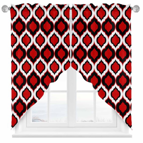 Swag Curtain Valances Moroccan Pattern Swag Valances for Kitchen Windows Black Red Geometric Trellis Short Topper Curtains Valance Tier Pair for Kitchen Bedroom Living Room Bathroom 28"x36"