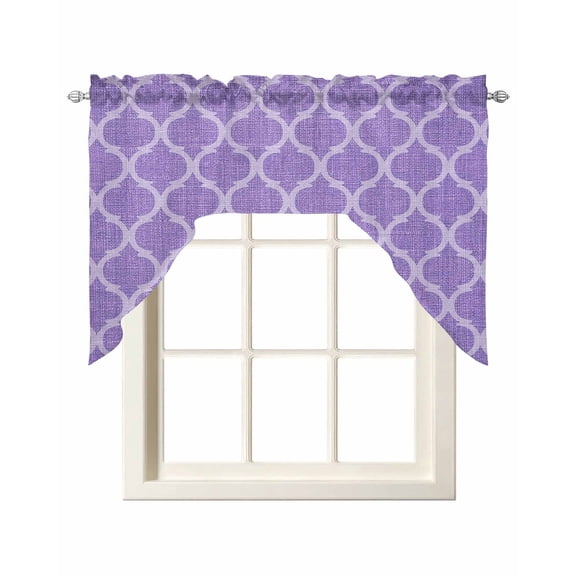 Swag Curtain Valances Moroccan Texture Swag Valances for Kitchen Windows Retro Lavender Purple Linen Window Treatment Curtains Drapes for Kitchen Bedroom Living Room Bathroom Over Sink 56"x36"