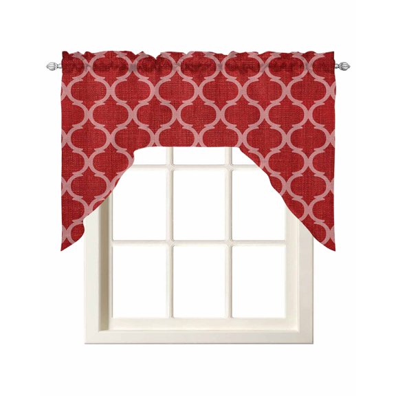 Swag Curtain Valances Moroccan Texture Swag Valances for Kitchen Windows Retro Red Linen Window Treatment Curtains Drapes for Kitchen Bedroom Living Room Bathroom Over Sink 56"x36"