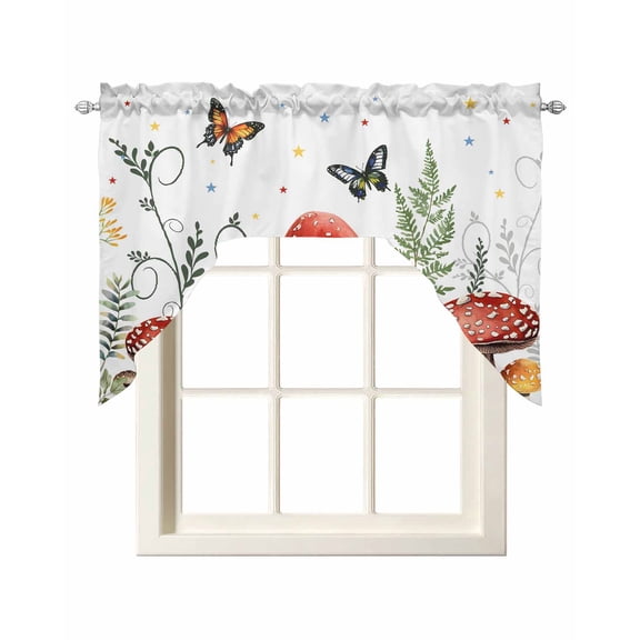 Swag Curtain Valances Mushrooms Swag Valances for Kitchen Windows Butterflies Star Plant Window Treatment Curtains Drapes for Kitchen Bedroom Living Room Bathroom Over Sink 56"x36"
