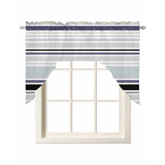 Swag Curtain Valances Nave Blue Grey Stripes Swag Valances for Kitchen Windows Simple Geometric Striped Window Treatment Curtains Drapes for Kitchen Bedroom Living Room Bathroom Over Sink 56"x36"