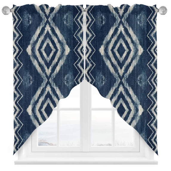 Swag Curtain Valances Navy Blue Tie-dye Swag Valances for Kitchen Windows Tribal Painting Art Short Topper Curtains Valance Tier Pair for Kitchen Bedroom Living Room Bathroom 28"x36"