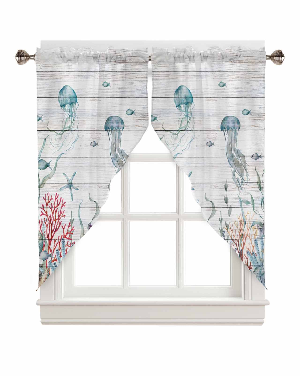 Swag Curtain Valances Ocean Nautical Marine Life Coral Jellyfish