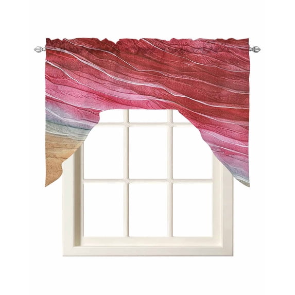 Swag Curtain Valances Ocean Wave Swag Valances for Kitchen Windows Ombre Pink Beach Window Treatment Curtains Drapes for Kitchen Bedroom Living Room Bathroom Over Sink 56"x36"