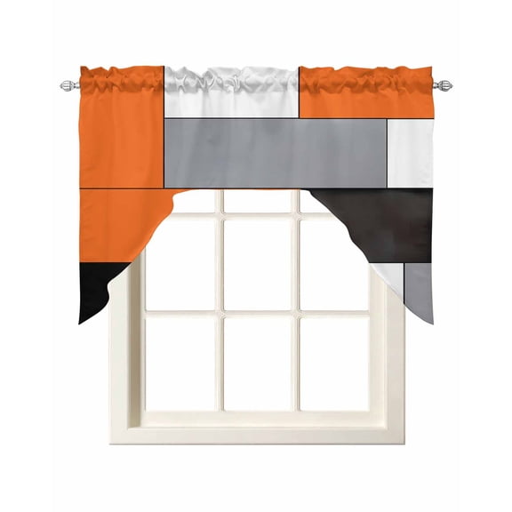 Swag Curtain Valances Orange Blocks Swag Valances for Kitchen Windows Geometric Abstract Art Window Treatment Curtains Drapes for Kitchen Bedroom Living Room Bathroom Over Sink 56"x36"