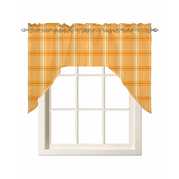 Swag Curtain Valances Orange Check Plaid Swag Valances for Kitchen Windows Classic Check Block Window Treatment Curtains Drapes for Kitchen Bedroom Living Room Bathroom Over Sink 56"x36"