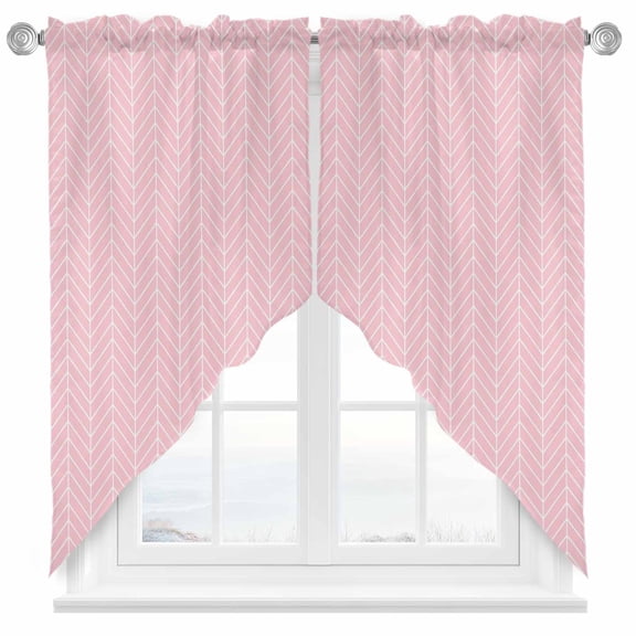 Swag Curtain Valances Pink Chevron Stripes Swag Valances for Kitchen Windows Modern Geometric Texture Short Topper Curtains Valance Tier Pair for Kitchen Bedroom Living Room Bathroom 28"x36"