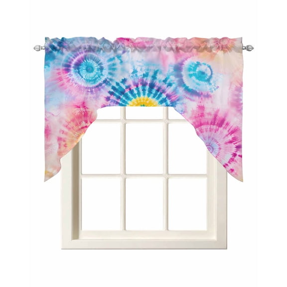 Swag Curtain Valances Pink Tie-Dye Art Swag Valances for Kitchen Windows Abstract Boho Dyeing Window Treatment Curtains Drapes for Kitchen Bedroom Living Room Bathroom Over Sink 56"x36"