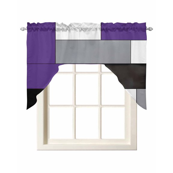 Swag Curtain Valances Purple Blocks Swag Valances for Kitchen Windows Geometric Abstract Art Window Treatment Curtains Drapes for Kitchen Bedroom Living Room Bathroom Over Sink 56"x36"