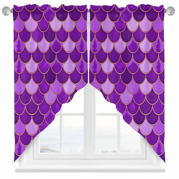Swag Curtain Valances Purple Fish Scales Swag Valances for Kitchen Windows Ombre Fish Tail Short Topper Curtains Valance Tier Pair for Kitchen Bedroom Living Room Bathroom 28"x36"