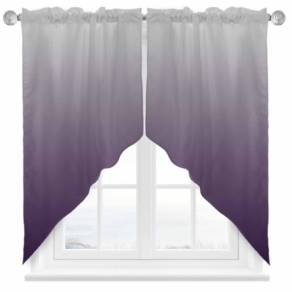 Swag Curtain Valances Purple and Grey Ombre Swag Valances for Kitchen Windows Gradient Gradual Color Short Topper Curtains Valance Tier Pair for Kitchen Bedroom Living Room Bathroom 28"x36"