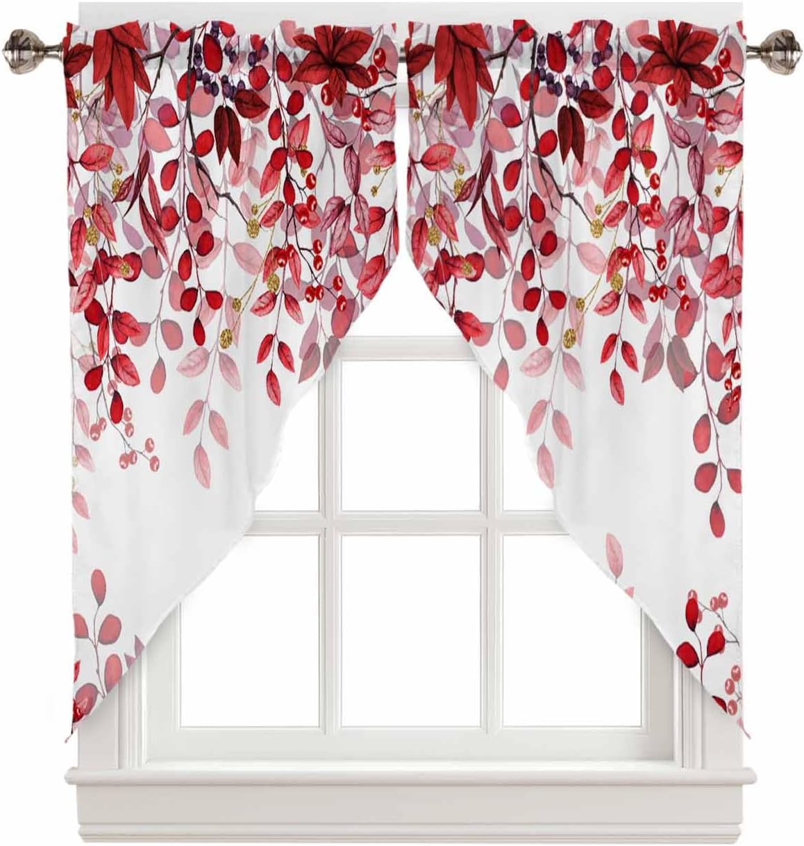 Swag Curtain Valances Red Eucalyptus Leaves Swag Valances for Kitchen