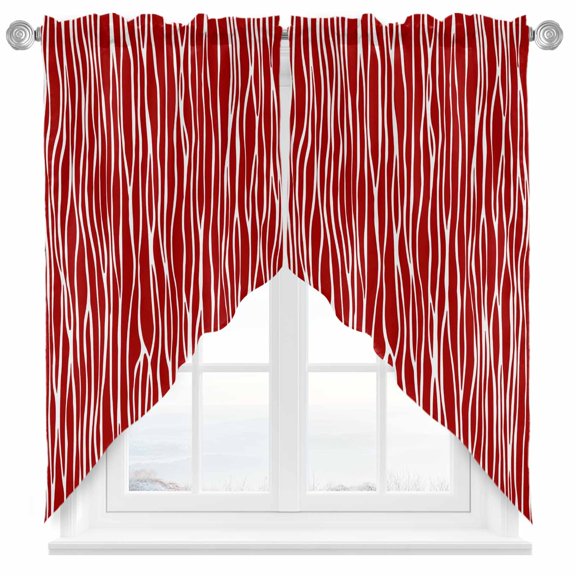 Swag Curtain Valances Red Stripes Swag Valances for Kitchen Windows Waves Lines Striped Short Topper Curtains Valance Tier Pair for Kitchen Bedroom Living Room Bathroom 28"x36"