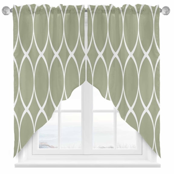 Swag Curtain Valances Sage Green Geometric Lines Swag Valances for Kitchen Windows Abstract Circles Short Topper Curtains Valance Tier Pair for Kitchen Bedroom Living Room Bathroom 28"x36"