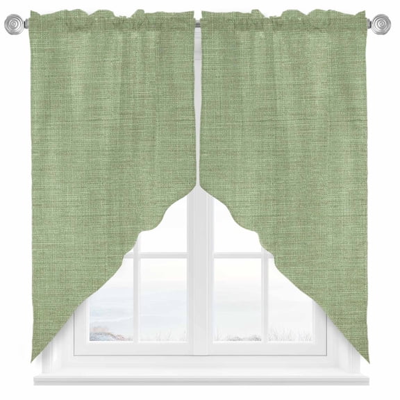 Swag Curtain Valances Sage Green Linen Texture Swag Valances for Kitchen Windows Farmhouse Solid Color Short Topper Curtains Valance Tier Pair for Kitchen Bedroom Living Room Bathroom 28"x36"