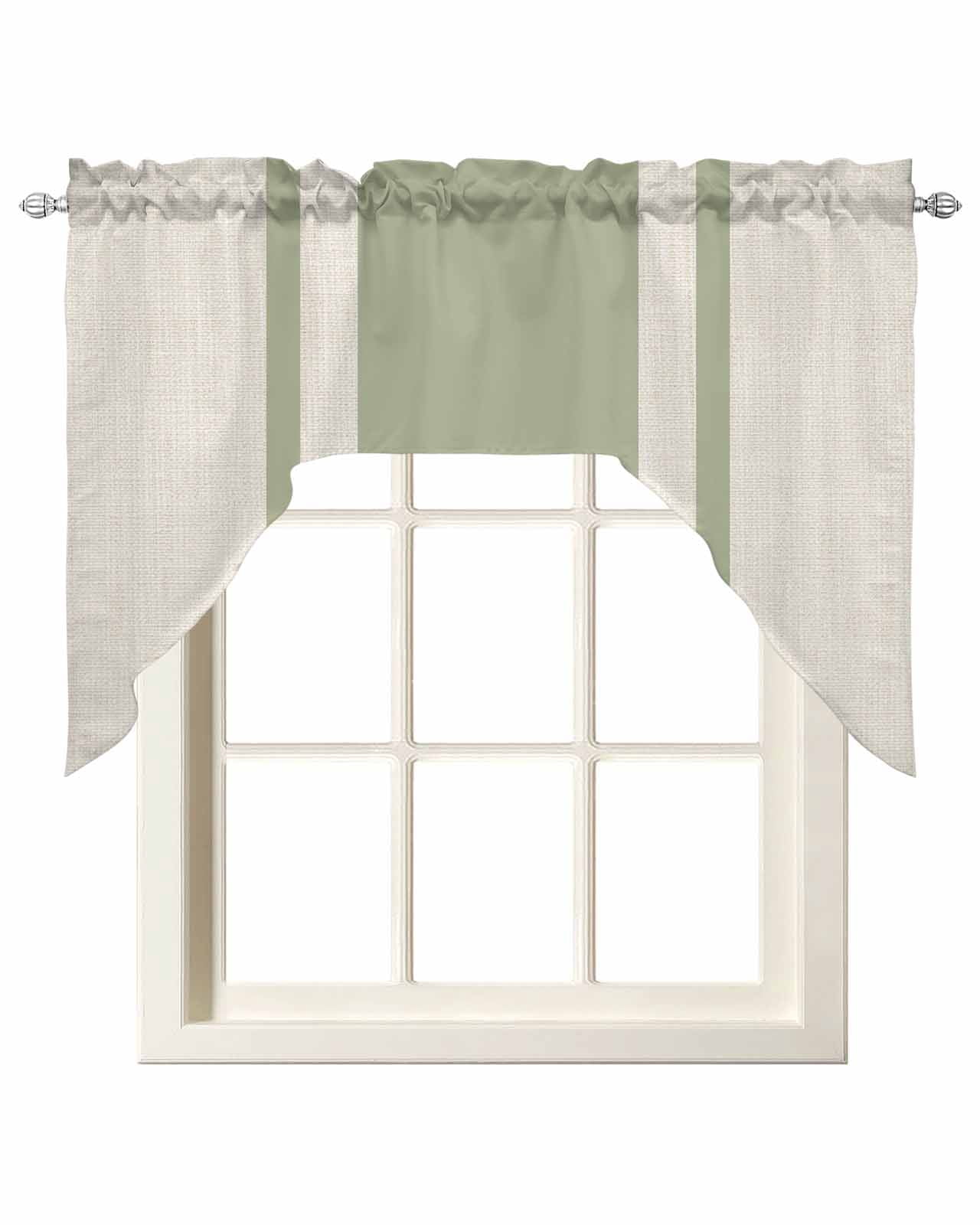 Swag Curtain Valances Sage Green Stripe Lines Swag Valances for Kitchen Windows Linen Striped Window Treatment Curtains Drapes for Kitchen Bedroom Living Room Bathroom Over Sink 56"x36"