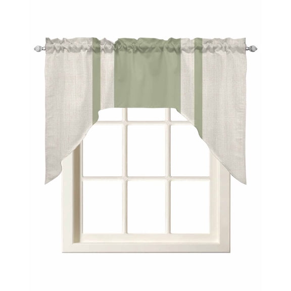 Swag Curtain Valances Sage Green Stripe Lines Swag Valances for Kitchen Windows Linen Striped Window Treatment Curtains Drapes for Kitchen Bedroom Living Room Bathroom Over Sink 56"x36"