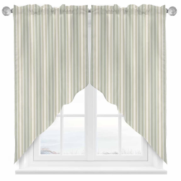 Swag Curtain Valances Sage Green Stripes Swag Valances for Kitchen Windows White Lines Lines Short Topper Curtains Valance Tier Pair for Kitchen Bedroom Living Room Bathroom 28"x36"