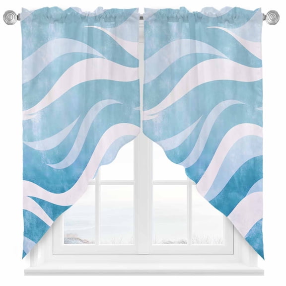 Swag Curtain Valances Sky Blue Stripe Swag Valances for Kitchen Windows Modern Abstract Lines Short Topper Curtains Valance Tier Pair for Kitchen Bedroom Living Room Bathroom 28"x36"