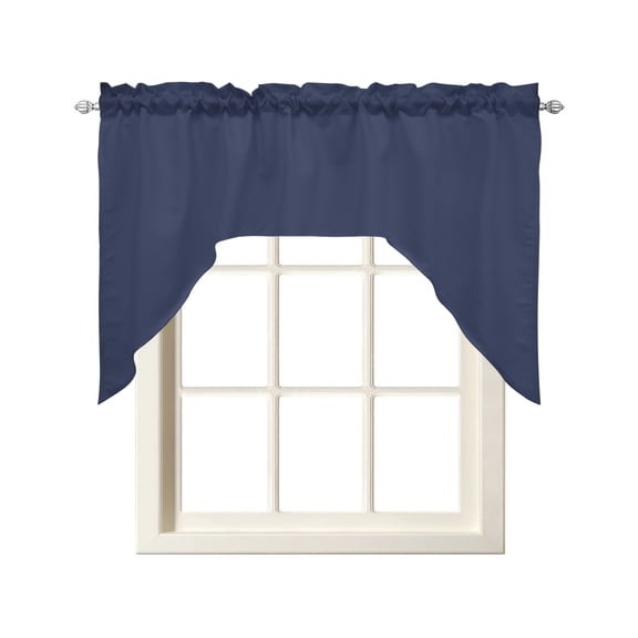 Swag Curtain Valances Solid Blue Color Swag Valances for Kitchen Windows Dark Blue Window Treatment Curtains Drapes for Kitchen Bedroom Living Room Bathroom Over Sink 56"x36"