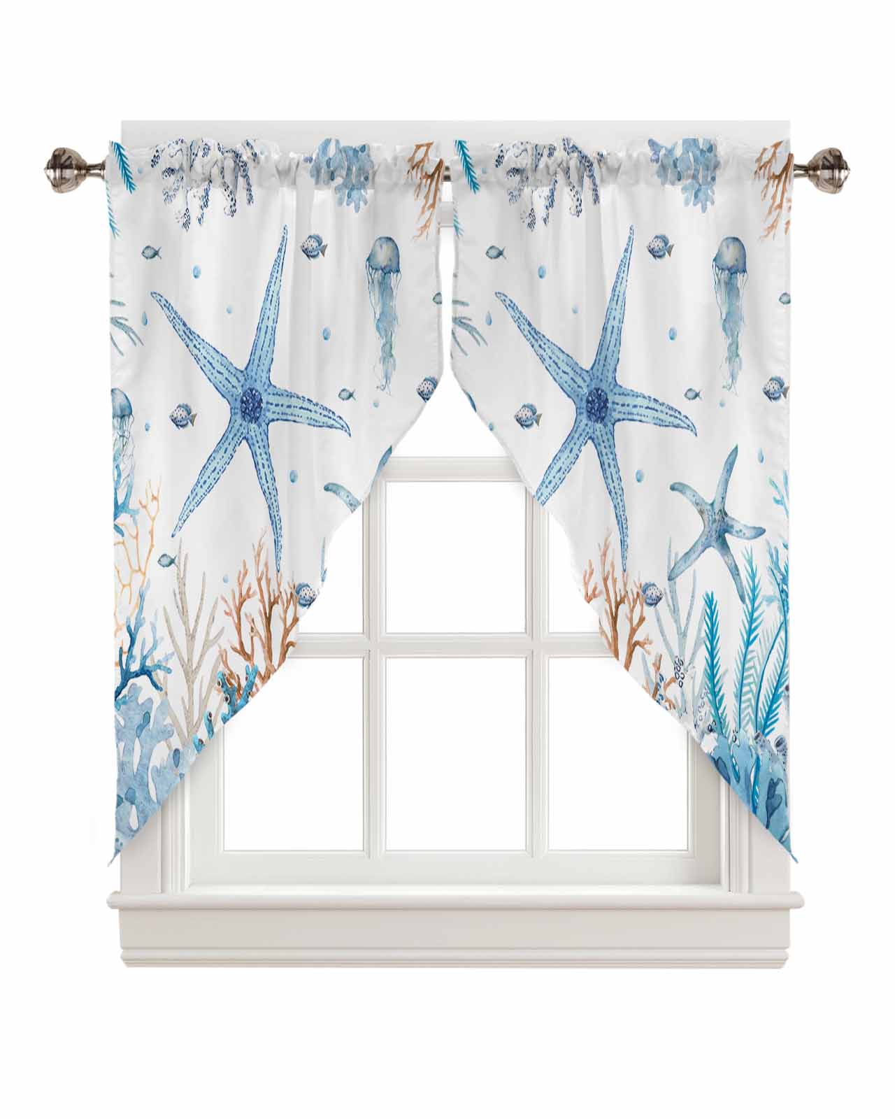 Swag Curtain Valances Summer Nautical Marine Life Starfish Coral
