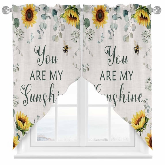 Swag Curtain Valances Sunflower Sunshine Swag Valances for Kitchen Windows Bee Floral Eucalyptus Leaves Linen Short Topper Curtains Valance Tier Pair for Kitchen Bedroom Living Room Bathroom 28"x36"