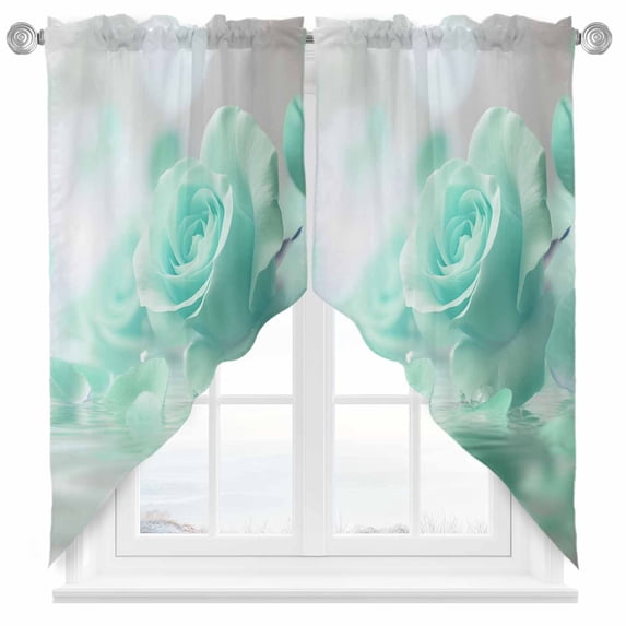 Swag Curtain Valances Turquoise Rose Swag Valances for Kitchen Windows Dreamy Petals Water Short Topper Curtains Valance Tier Pair for Kitchen Bedroom Living Room Bathroom 28"x36"