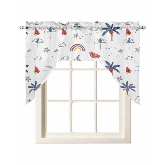 Swag Curtain Valances Watermelon Palm Trees Swag Valances for Kitchen Windows Tropical Plant Cloud Window Treatment Curtains Drapes for Kitchen Bedroom Living Room Bathroom Over Sink 56"x36"