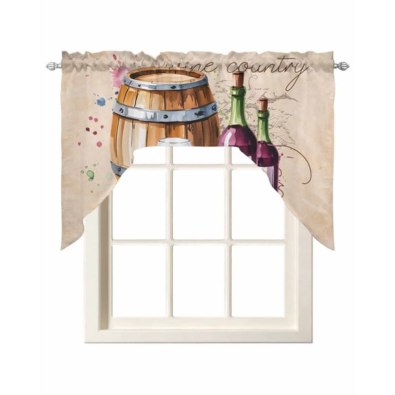 Swag Curtain Valances Wine Cask Swag Valances for Kitchen Windows Retro Farmhouse Grape Window Treatment Curtains Drapes for Kitchen Bedroom Living Room Bathroom Over Sink 56"x36"