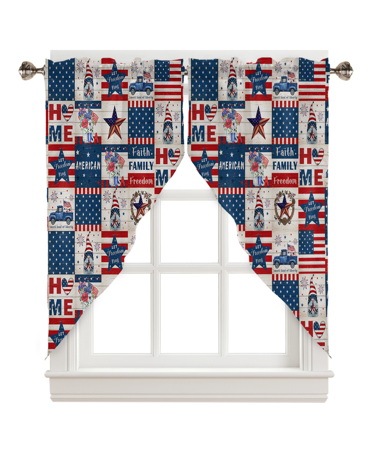 Patchwork Swags Swag Curtains, 4th of July Patriotic Red and Blue Patchwork Print Rod ...