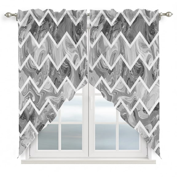 Swag Curtains, Abstract Geometric Grey Stripe Zigzag Chevron Rod Pocket Window Topper Curtains Valances for Kitchen Bedroom Living Room 2 Panel, Modern Marble Line 28x36in