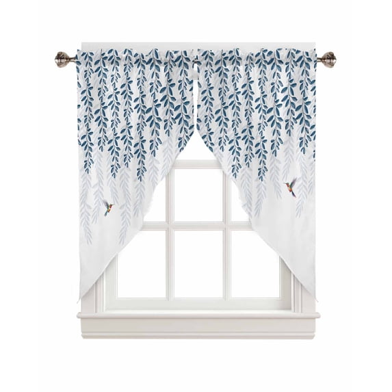Swag Curtains, Blue Leaves Plant Leaf Bird Rod Pocket Kitchen Curtains Valances Tier Curtains Swag Valance Curtains for Bedroom Living Room 36" x 45", 2 Panels