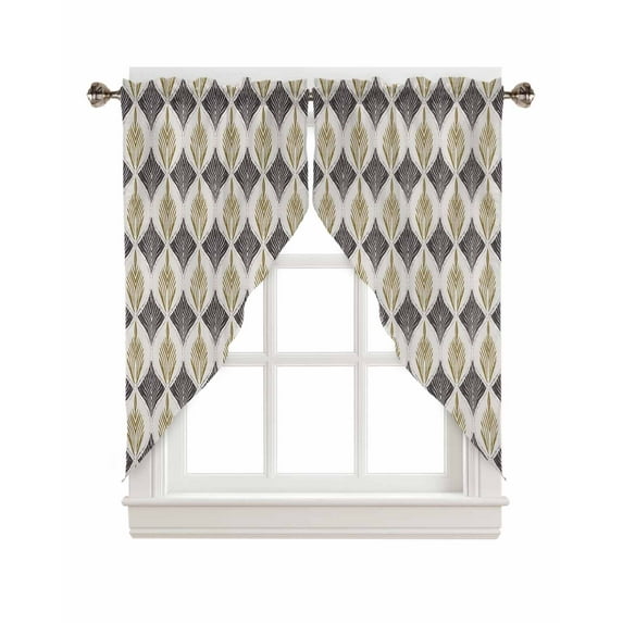 Swag Curtains, Brown Leaf Plant Leaves Abstract Geometric Rod Pocket Kitchen Curtains Valances Tier Curtains Swag Valance Curtains for Bedroom Living Room 36" x 45", 2 Panels
