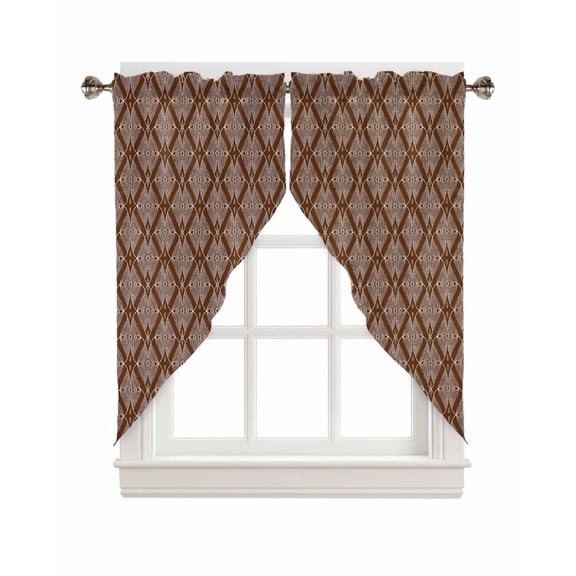 Swag Curtains, Brown Retro Abstract Art Modern Geometric Rod Pocket Kitchen Curtains Valances Tier Curtains Swag Valance Curtains for Bedroom Living Room 28" x 36", 2 Panels