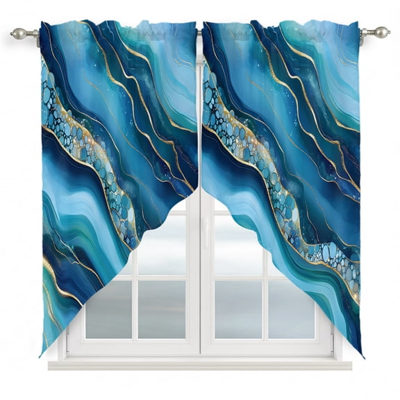 Swag Curtains, Cartoon Marble Texture Wave Bubble Rod Pocket Window Topper Curtains Valances for Kitchen Bedroom Living Room 2 Panel, Abstract Gradient Art 28x36in