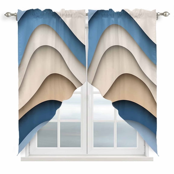 Swag Curtains, Dark Blue Brown Gradient Abstract Waves Rod Pocket Window Topper Curtains Valances for Kitchen Bedroom Living Room 2 Panel, Water Ripple 28x36in