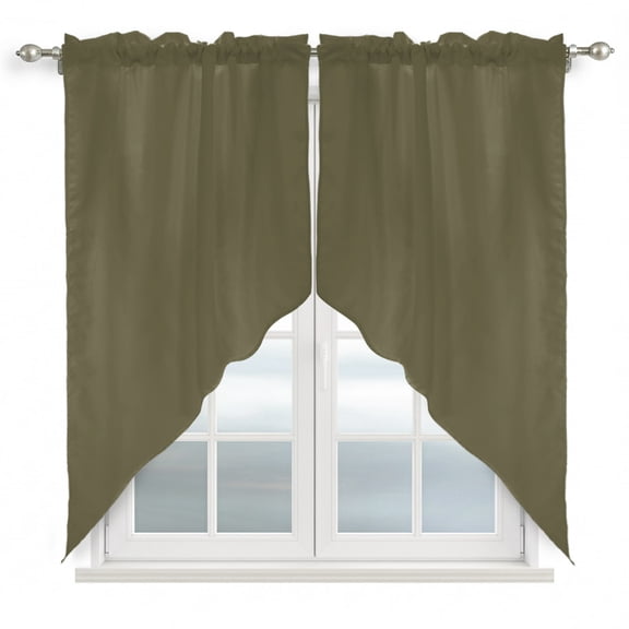 Swag Curtains, Dark Brown Solid Color Rod Pocket Window Topper Curtains Valances for Kitchen Bedroom Living Room 2 Panel, Simple Art 28x36in